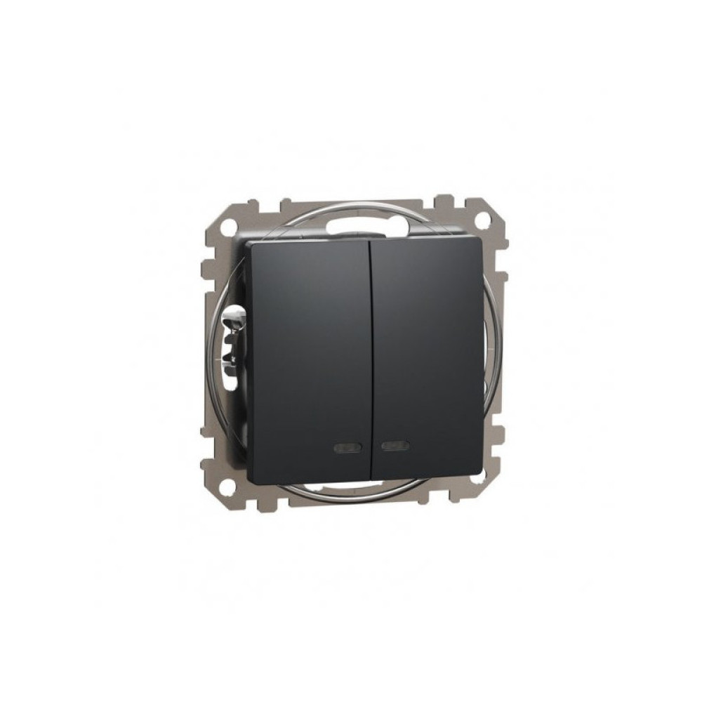 Двухклавишный переключатель с подсветкой Schneider Electric Sedna Design Чорный SDD114105L